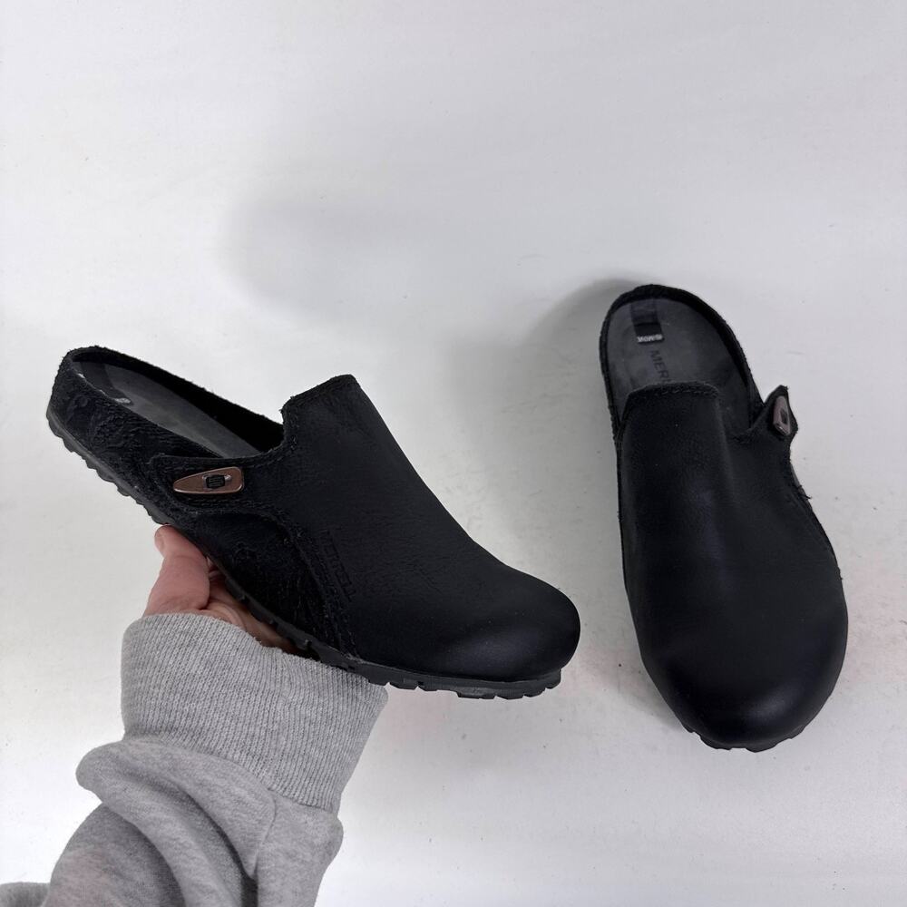 Merrell Haven Slide Sandals Women's 7.5 Black Leather Round Toe Slip-On Shoes